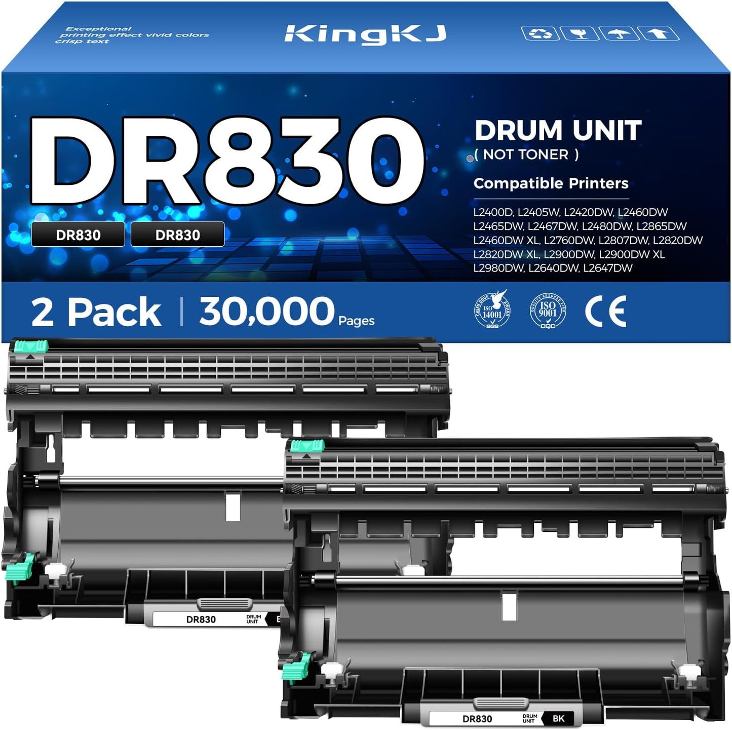 DR830 Drum Unit (Not Toner) 2-Pack Replacement for Brother DR-830 Imaging Drum Compatible for HL-L2460DW HL-L2405W HL-L2480DW MFC-L2820DW DCP-L2640DW MFC-L2900DW HL-L2400D HL-L2460DW XL Laser Printer