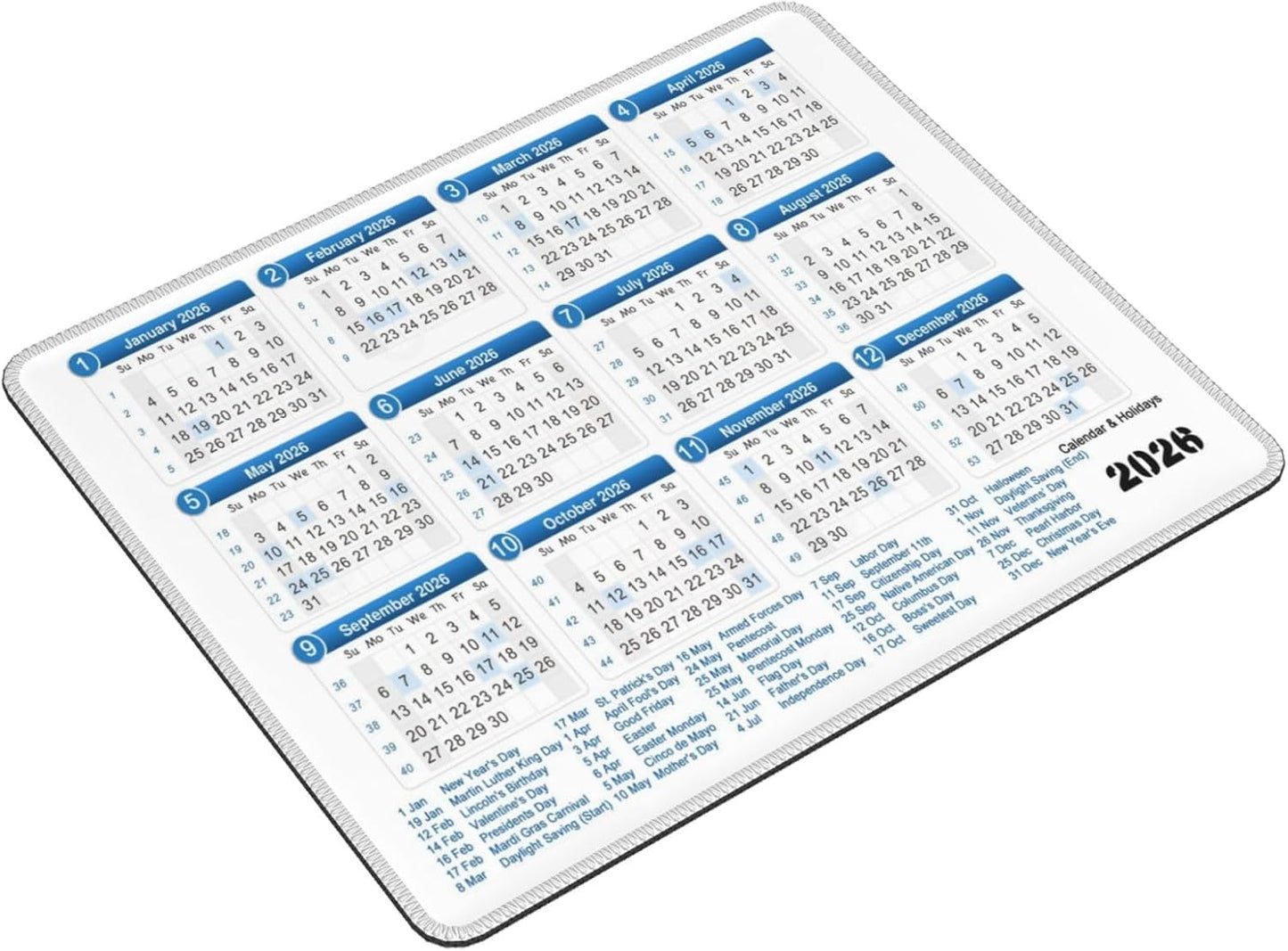 Mouse Pad, 2026 Calendar with Holiday Mouse Pads Mousepad, Anti-Slip Rubber Mouse Mat Desk Pad for Gaming Office Laptop Computer
