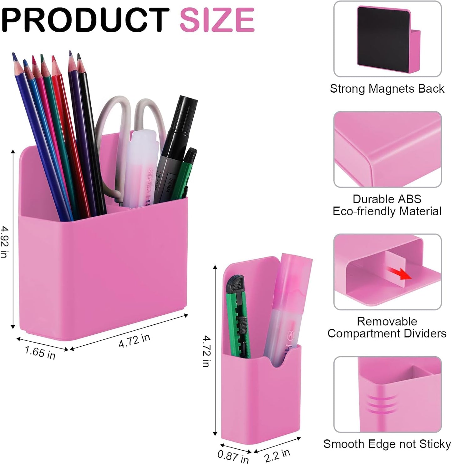 Magnetic Pen Holder,2 Pack Magnetic Dry Erase Marker Holder with Generous Compartments,Strong Magnet Storage Marker Pen Pencil Organizer for Refrigerator,Whiteboard,Locker Accessories