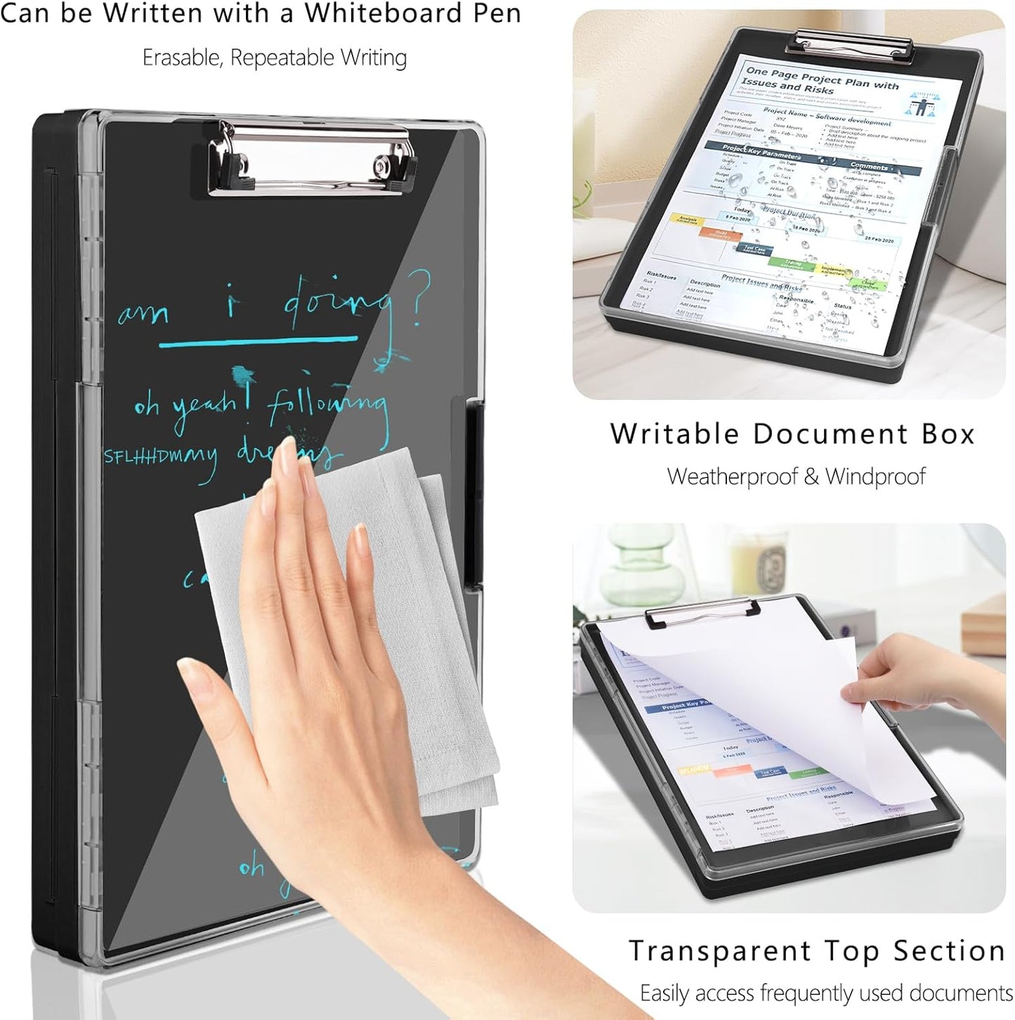 Clipboard with Storage,Heavy Duty Clip Boards 8.5x11 with 2 Storage Case,Clear Visible Top Panel Storage Clipboards,Side Opening Clip Boards,Nursing Clipboard Folder Case for Office Supplies-Black