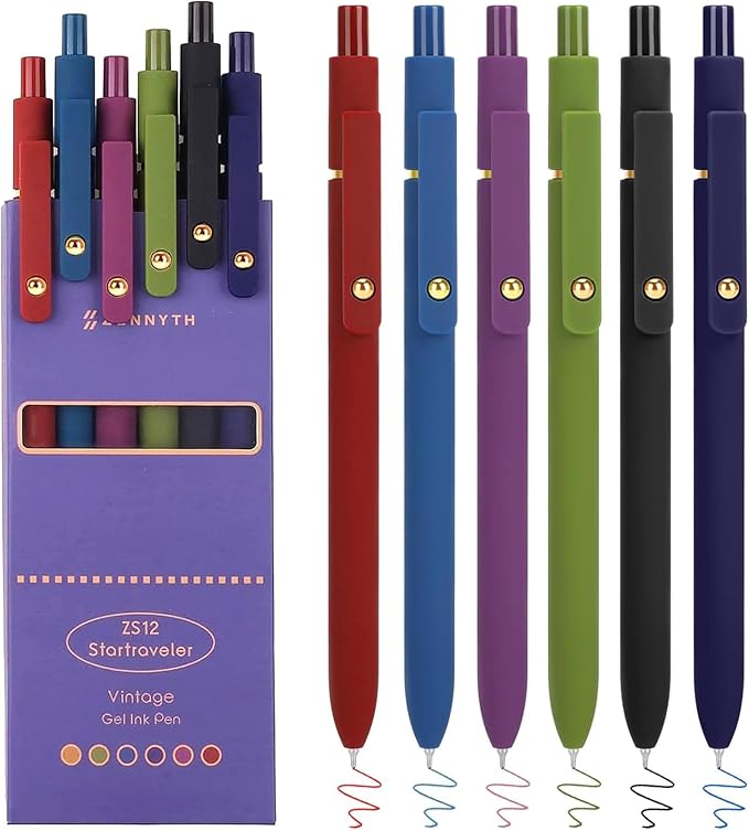 Colored Pens,6Pcs Colorful Gel Pens, Smooth Writing For Journaling, 0.5mm Fine Point,Ballpoint for Office School Supplies,Gifts for Women Men Student(Vintage)