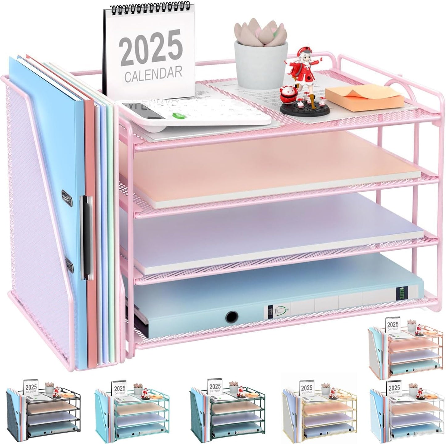 gianotter 4-Tier Paper Organizer With Magazine Holder, Desk Organizers and Accessories, Pink Desk Accessories, File Organizer for Office Supplies Storag(Pink)