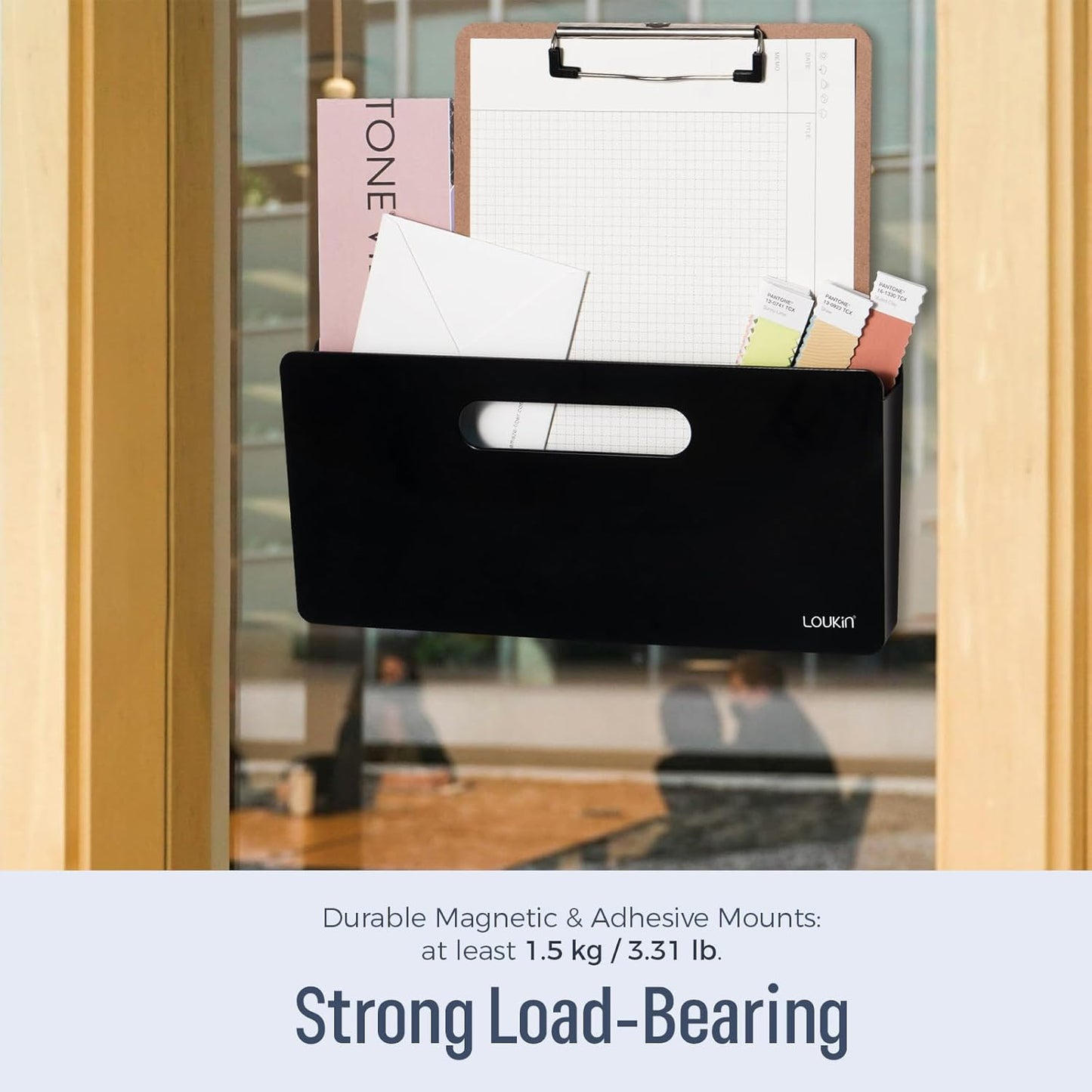 loukin Magnetic File Holder - Vertical Wall Mount Organizer for Whiteboard, Refrigerator, Office Wall, Documents, Letters (Black)