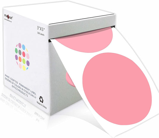 PARLAIM 3 Inch Round Permanent Adhesive Color Cod Dot Stickers,500 per Dispenser Box Roll dots Label,Pink Inventory Circle Stickers