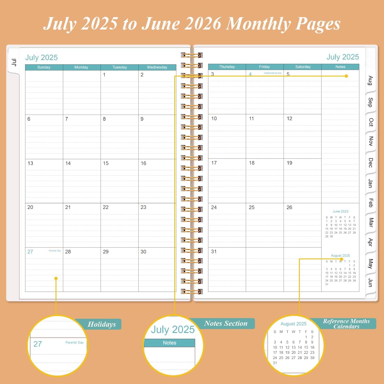2025-2026 Appointment Book & Planner - A5 Daily Hourly Planner from July 2025 - June 2026, Weekly Appointment Book with 30-Minute Interval, Medium 6.4" x 8.5", Rose Flowers