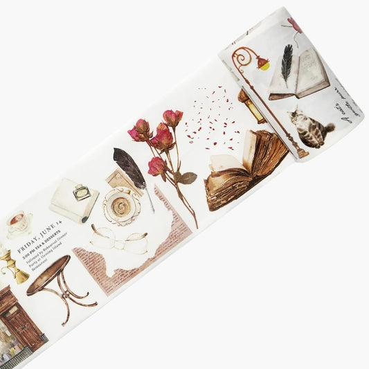 WT Pre-Cut Cats and Books Wide Washi Tape, One Roll 5 Meters, Decorative Cute Washi Tape for Bible Journaling, Bullet Journal Supplies,Scrapbooking Supplies,Planners, Party Decorations