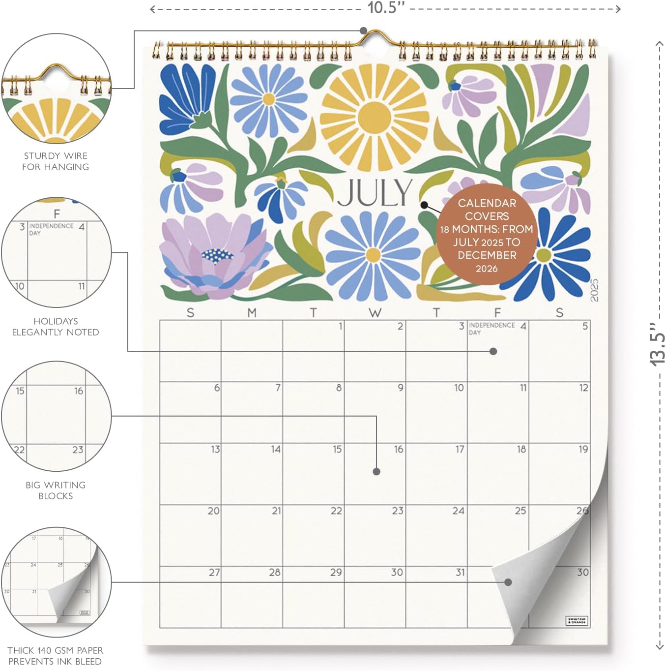 S&O Desert Garden Wall Calendar from July 2025-Dec 2026 - Tear-Off Monthly Calendar - 18 Month Academic Wall Planner - Hanging Organizer to Track Anniversaries & Appointments - 13.5"x10.5”in