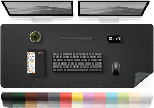 Large Leather Desk Pad 47.2" x 17", Non-Slip PU Mat Protector, Waterproof Blotter, Large Mouse Keyboard Mat, Office & Home Cover (Black)