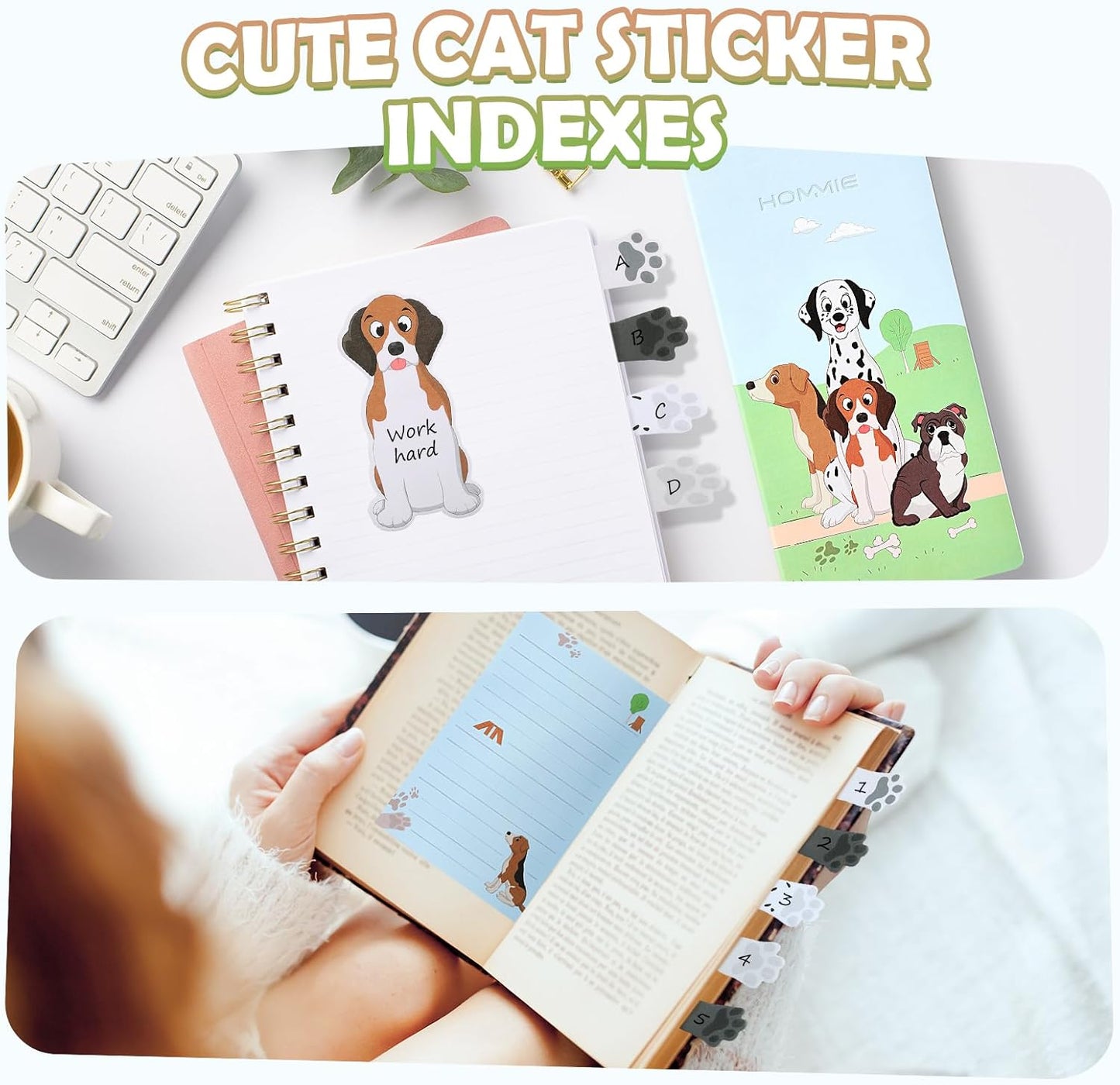 Hommie Dog Sticky Notes Set, Planner Sticky Note Dividers Tabs 300 Sheets, Cute Animals Shape Markers Flags Self-Stick Memo Pads for Dog Lovers Home Office School Supplies