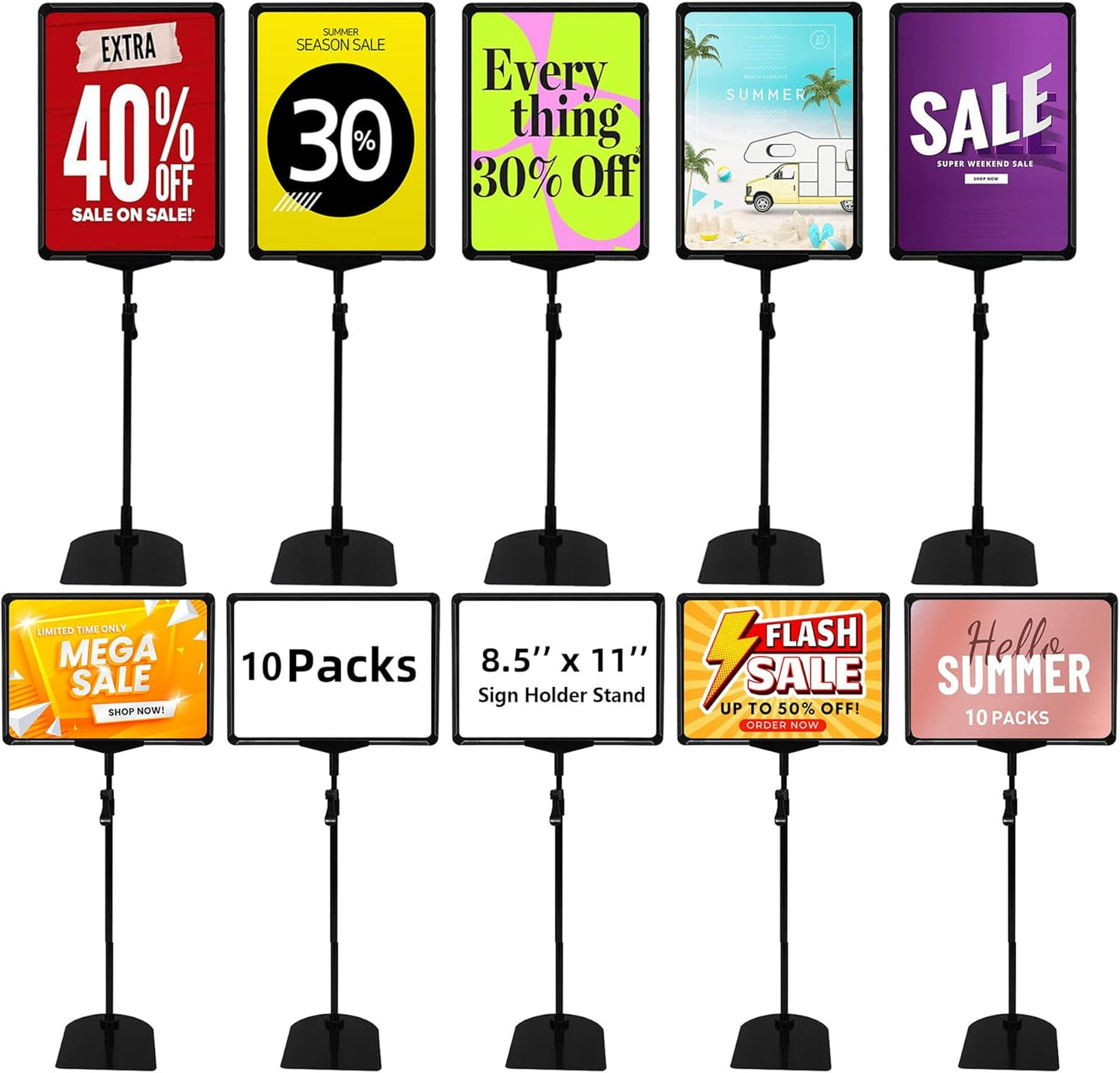 Sign Holder Stand 8.5 x 11,Sign Stand for Display,Adjustable Sign Holders For Table Top,Table Sign Holders,Suitable for indoor use (Black-10pcs)
