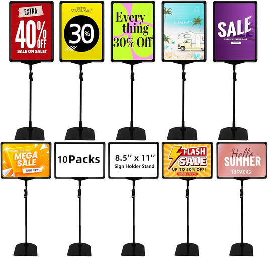 Sign Holder Stand 8.5 x 11,Sign Stand for Display,Adjustable Sign Holders For Table Top,Table Sign Holders,Suitable for indoor use (Black-10pcs)