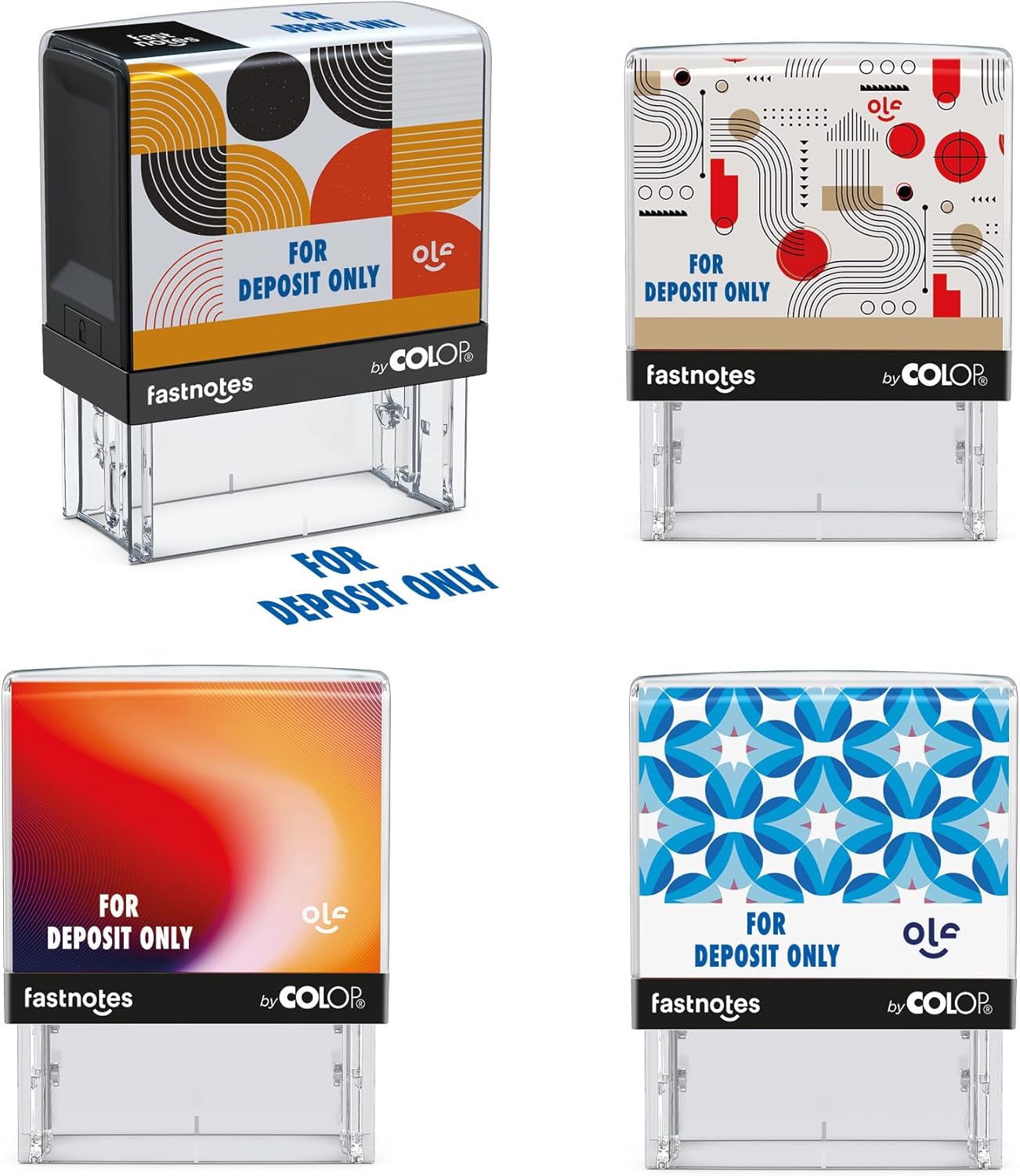 Fastnotes for Deposit ONLY Self-Inking Rubber Stamp by COLOP- Great for Office Documents, Notary, Warehouse, Accounting, Business, and Legal Documentation - Blue Ink (for Deposit ONLY- Blue)