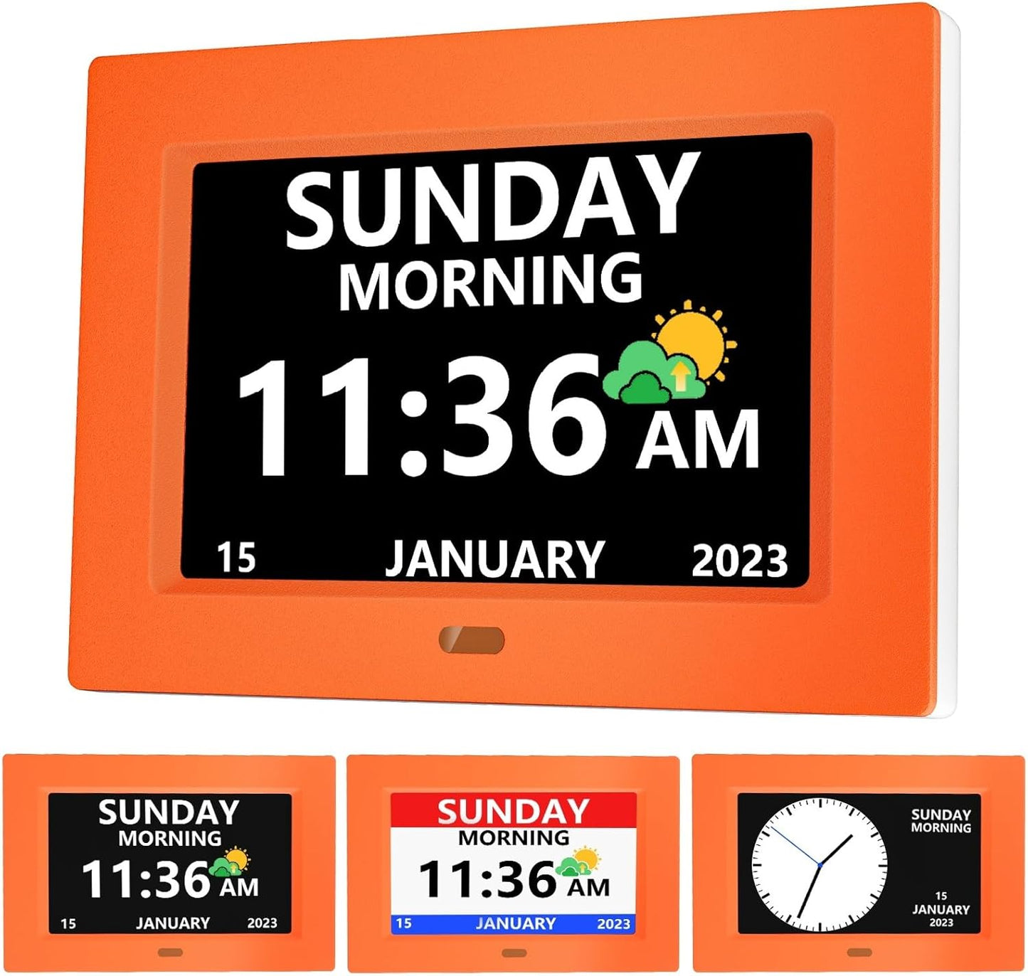 7 Inch Digital Clock with Day and Date for Elderly Alzheimer's Clock Customizable Alarms 3 Display Modes Large Font Alarm Clock for Seniors Auto DST Orange