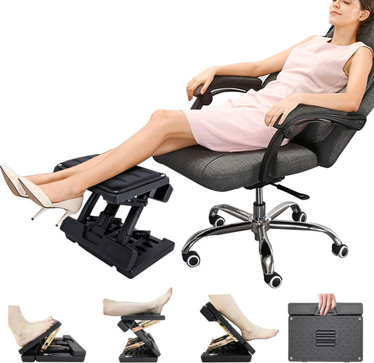 Adjustable Foot Rest and Footstool Under Desk, Ergonomic Leg Rest with Massage Roller, Height & Angle Adjustable, Detachable Cushion for Office and Home (Black)