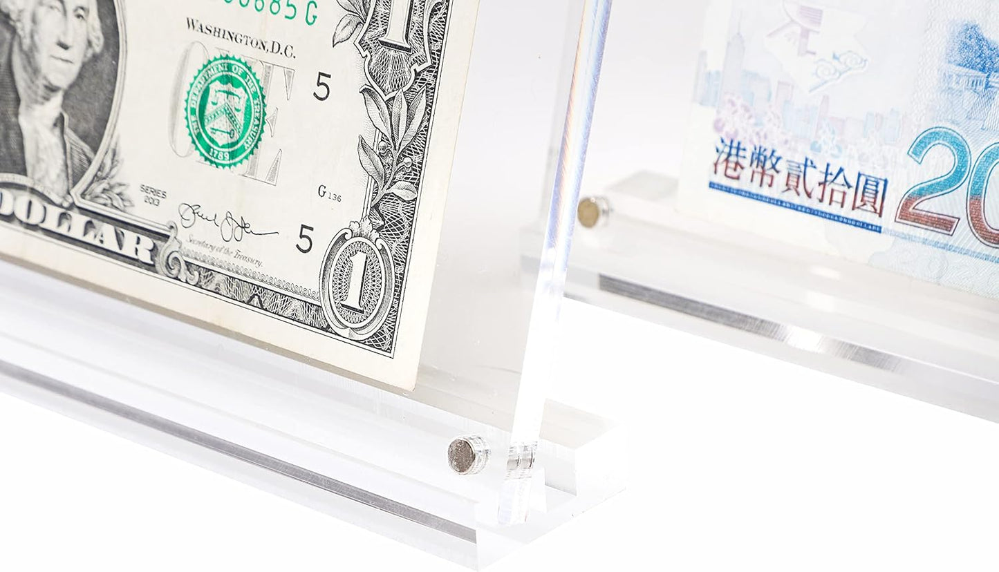 IEEK Acrylic Dollar Bill Frame Currency Holder Clear Paper Money Holders for Collectors Currency Ticket Protector Dollar Bill Display Stand,7.3 x 3.5 Inch,2 Pack
