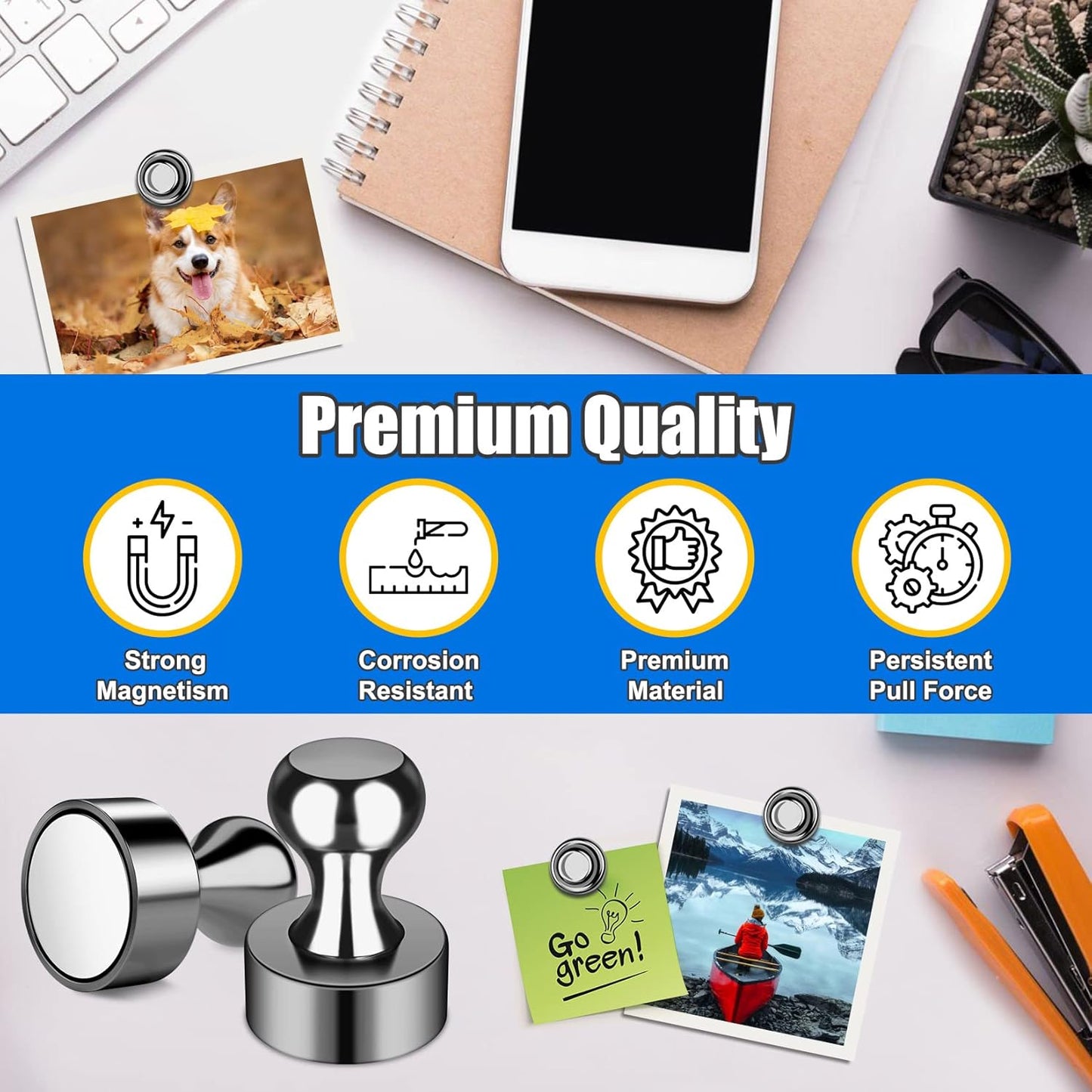 Strong Whiteboard Magnets, Tiny Cute Magnetic Push Pins for Refrigerator, Craft, 56PCS Magnetic Clips, Black Neodymium Magnets for Kitchen, Office, Bulletin Board, Shopping List