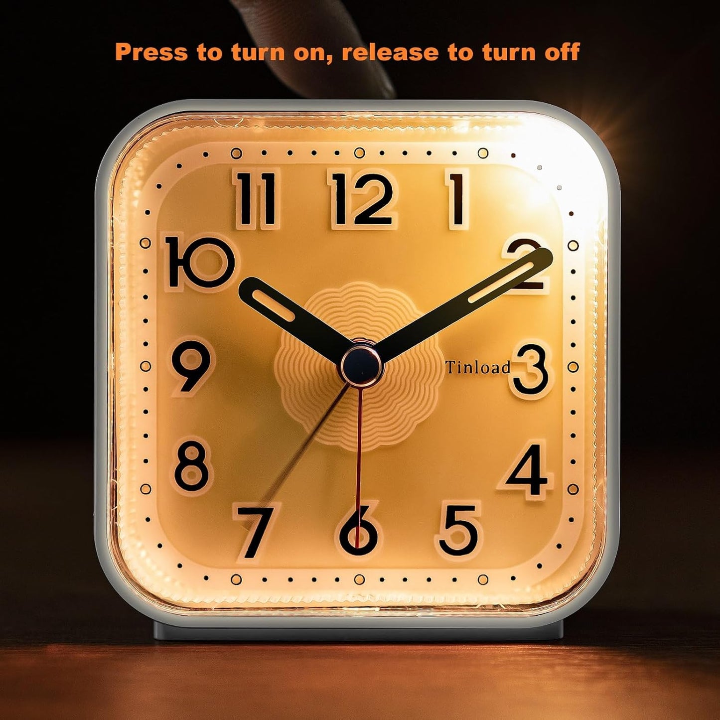 Small Analog Alarm Clock Silent Non Ticking, Ascending Beep Sounds, Snooze, Glow in Dark dial,Manual Light, Battery Operated (White)