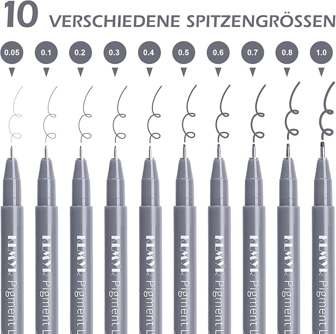 10 Micro Fine liner Drawing Art Pens Calligraphy Pens: 0.05mm-1.0mm Size Grey Art supplies Waterproof Archival Grey Ink Markers For Artists,Use for Professional Watercolor,Sketching