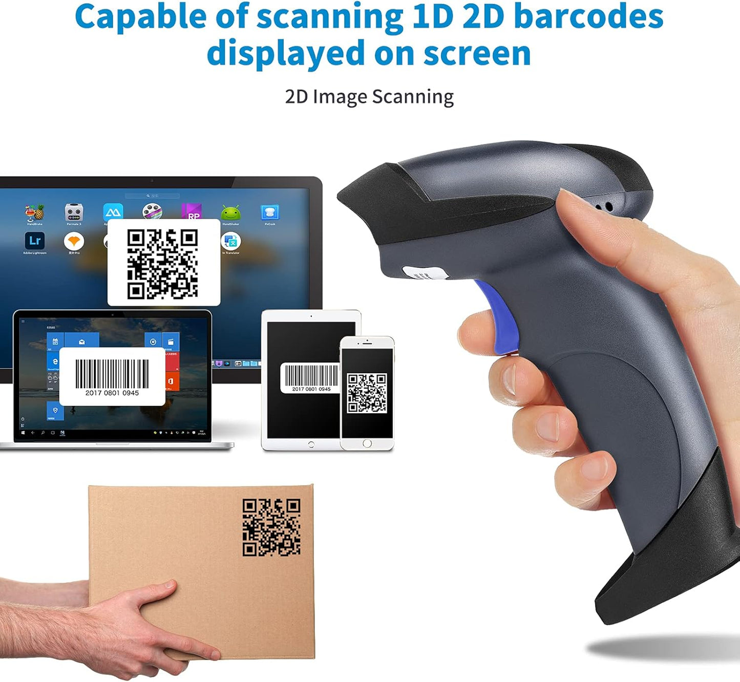 NETUM Wireless 2D QR Barcode Scanner Bluetooth with Stand, 3 in 1 Automatic Bar Code Imager Reader Handhold Scanner Gun Compatible for Laptops, Computers, Cashier, POS -M8S