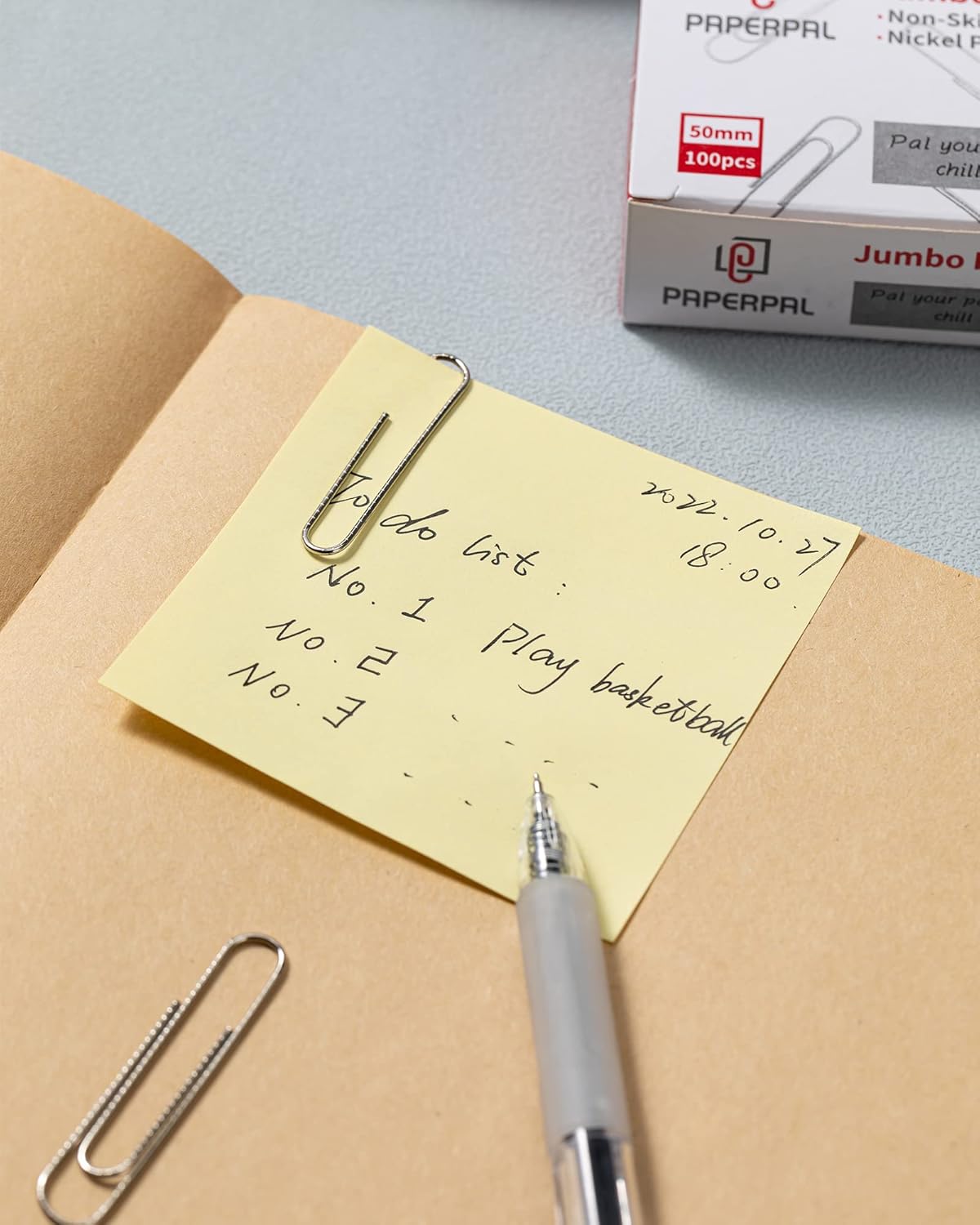 PAPERPAL Paperclips for Office School & Personal Use, Jumbo Nonskid Paper Clip (2"), 1000 Large Paper Clips (10 Boxes of 100 Each), Silver