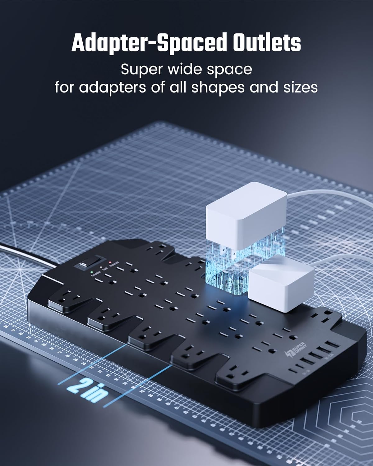 15 Ft Extension Cord Power Strips with Surge Protection, SUPERDANNY Surge Protector with 22 Outlets, 2 USB-C and 4 USB-A, 2100J, 15Ft Flat Plug Heavy Duty Extension Cord (1875W/15A) for Office, School