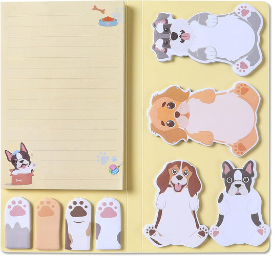 Hommie Cute Sticky Notes, Dog Sticky Notes Set Planner Dividers Self-Stick Notes Pads Animal Divider Tabs Bundle Writing Memo for Dog Lovers Office School Supplies