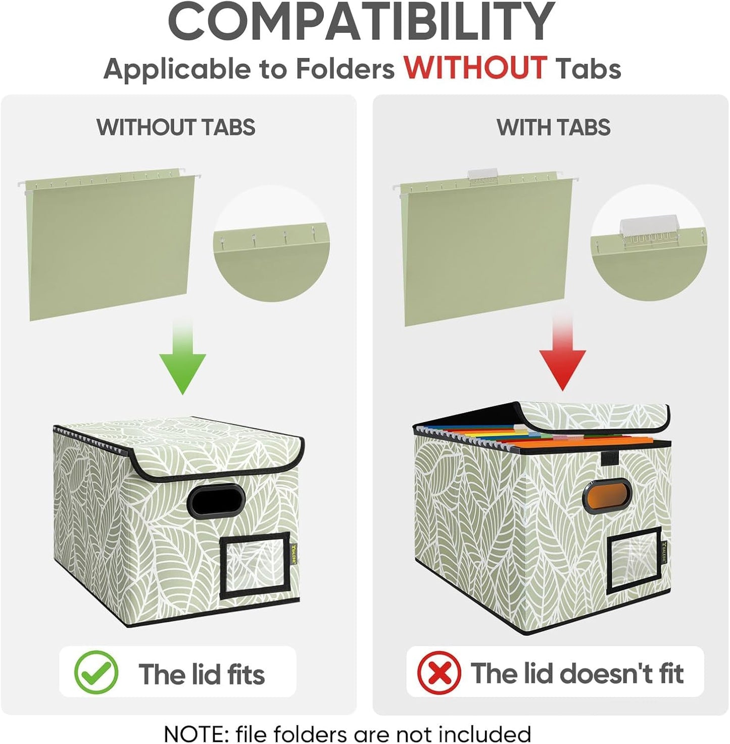 BALEINE File Organizer Box with Lid, Collapsible File Folder Organizer with Plastic Slide, Hanging File Folder Box for Office Document Storage (2 Pack, Antique Foliage)