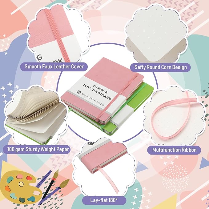 10 Pack Bullet Dotted Journal Notebook Bulk, A5 Dot Grid Notebook with 100 GSM Paper, Leather Hardcover Dotted Journal with 160 Pages for Women Men Writing Journaling Planning, 5.7 x 8.3 Inch