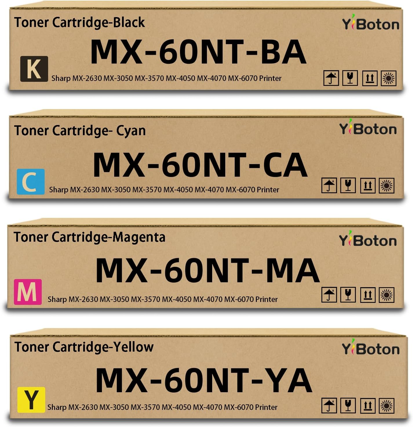 High Yield MX60NT MX-60NT Toner Cartridge MX-60NTBA MX-60NTCA MX-60NTMA MX-60NTYA Compatible with Sharp MX-2630 MX-3050 MX-3570 MX-4050 MX-4070 MX-6070 Printer (4-Pack, Black/Cyan/Magenta/Yellow)