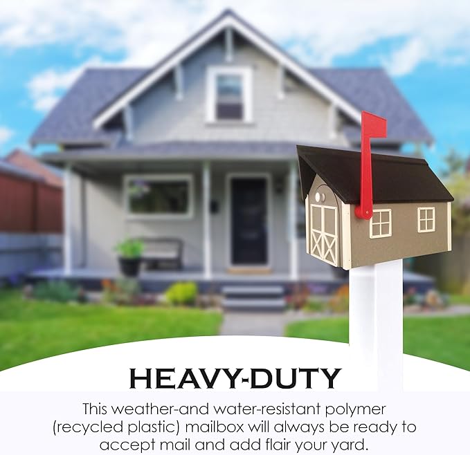 Peaceful Classics Poly Mailbox- Durable, Weather-Resistant Amish Craftsman Mailboxes for Outside Uses Like Front Yard and Road Side- Long-Lasting, Decorative, Modern Mailbox (Clay with White Trim)