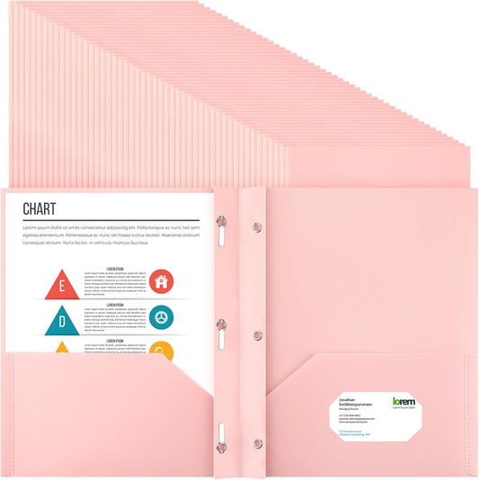 Patelai 48 Pcs Plastic Folders with 2 Pockets and 3 Prongs Home Folders with Card Slot Letter Size Heavy Duty Report Covers for Back to School(Pink,Classic)