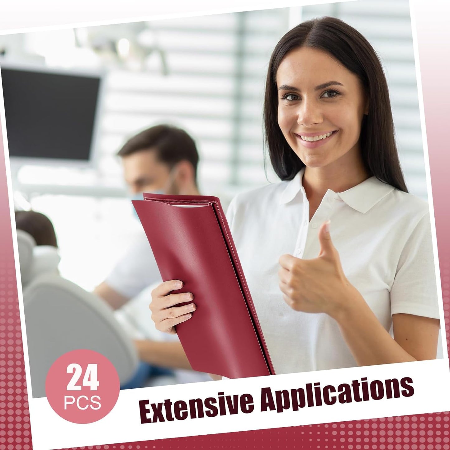 Teling 24 Pcs Report Covers with 3 Prong Fasteners Clear Front Presentation Folders Frame View Poly Report Folder Presentation Binder for Paper Document School Office (Dark Red)