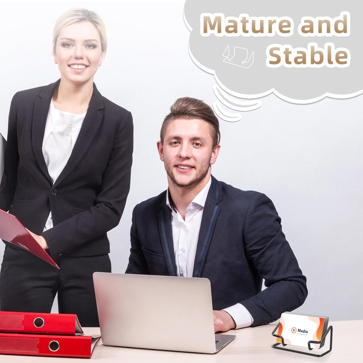 Landhoow 2 Pcs Business Card Holder for Desk, Cute Metal Card Organizers Display Stand Postcard Holder Rack for Desktop Working Office Home Daily Use(Black)