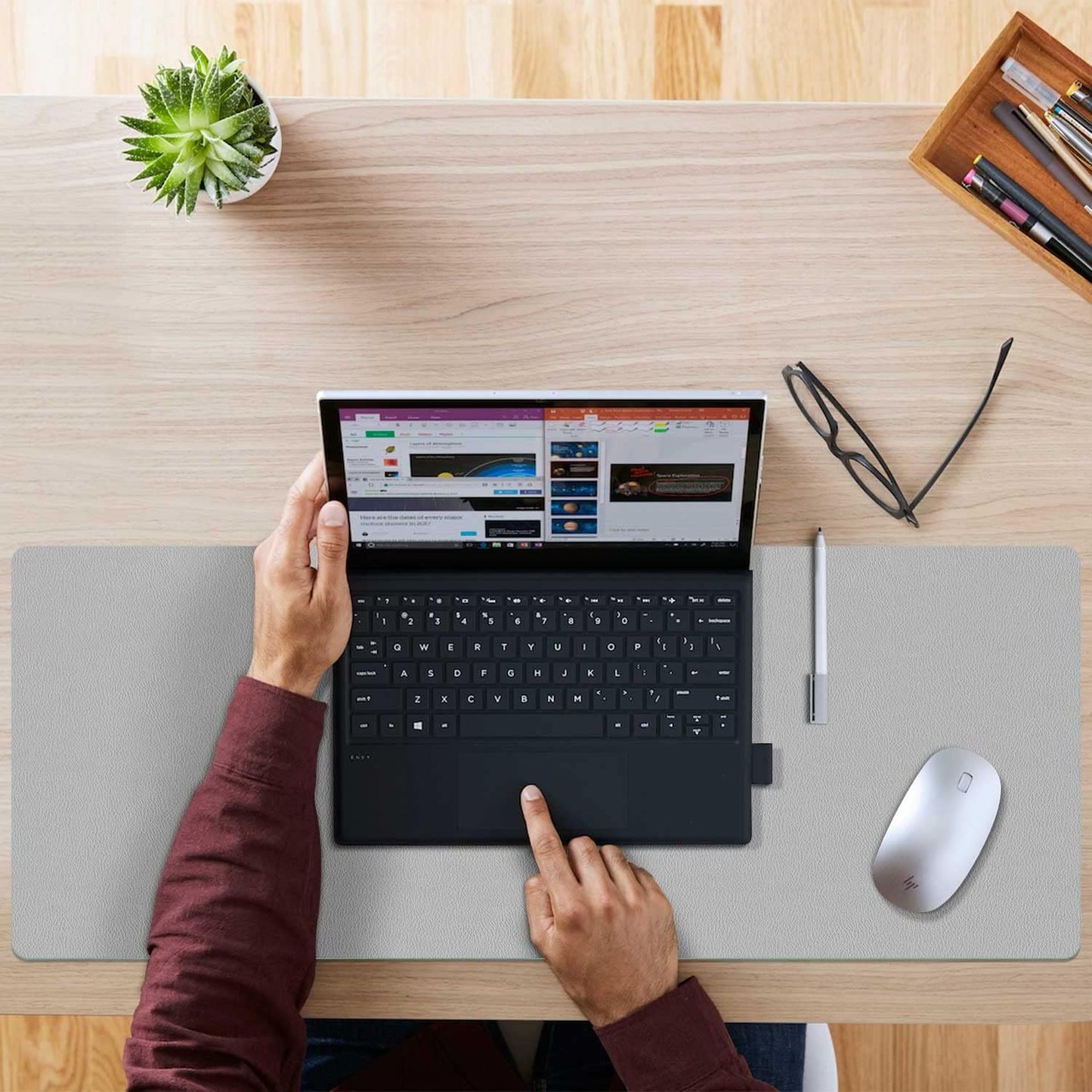 Desk Mat Large Protector Pad - Multifunctional Dual-Sided Office Desk Pad,Smooth Surface Soft Mouse Pad, Waterproof Desk Mat for Desktop, Pu Leather Desk Cover for Office/Home(Grey, 36" x 17")