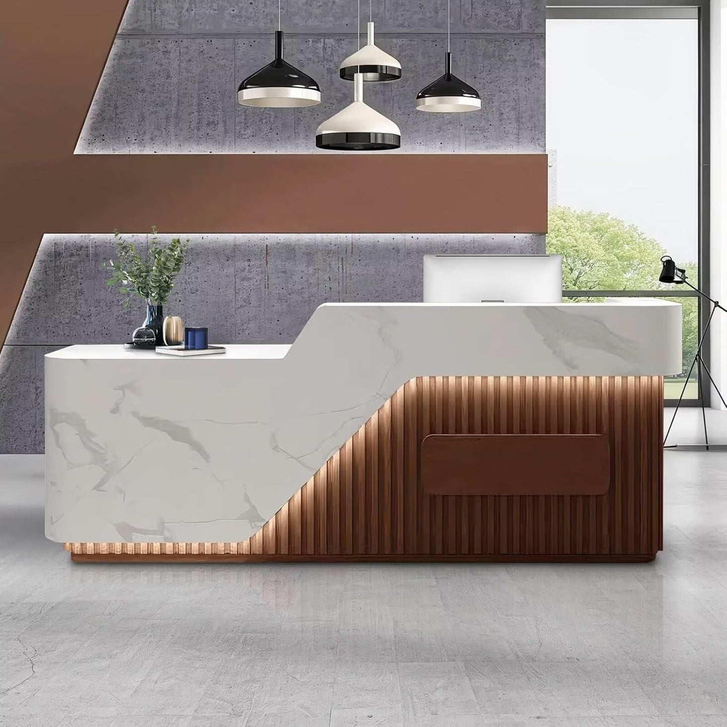 Reception Desk with Counter Modern Front Office Desk Large Reception Room Tables Checkout Counter Reception Table for Retail Lobby Beauty Salons D 94inch/240cm