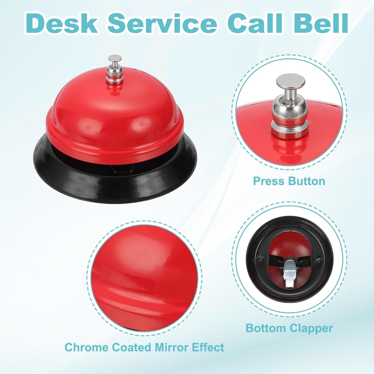 uxcell 2Pcs Desk Service Call Bell, 3.35 Inch Metal Dinner Service Bell Ring for Hotel Restaurant Reception Area and Wedding Party Events, Red