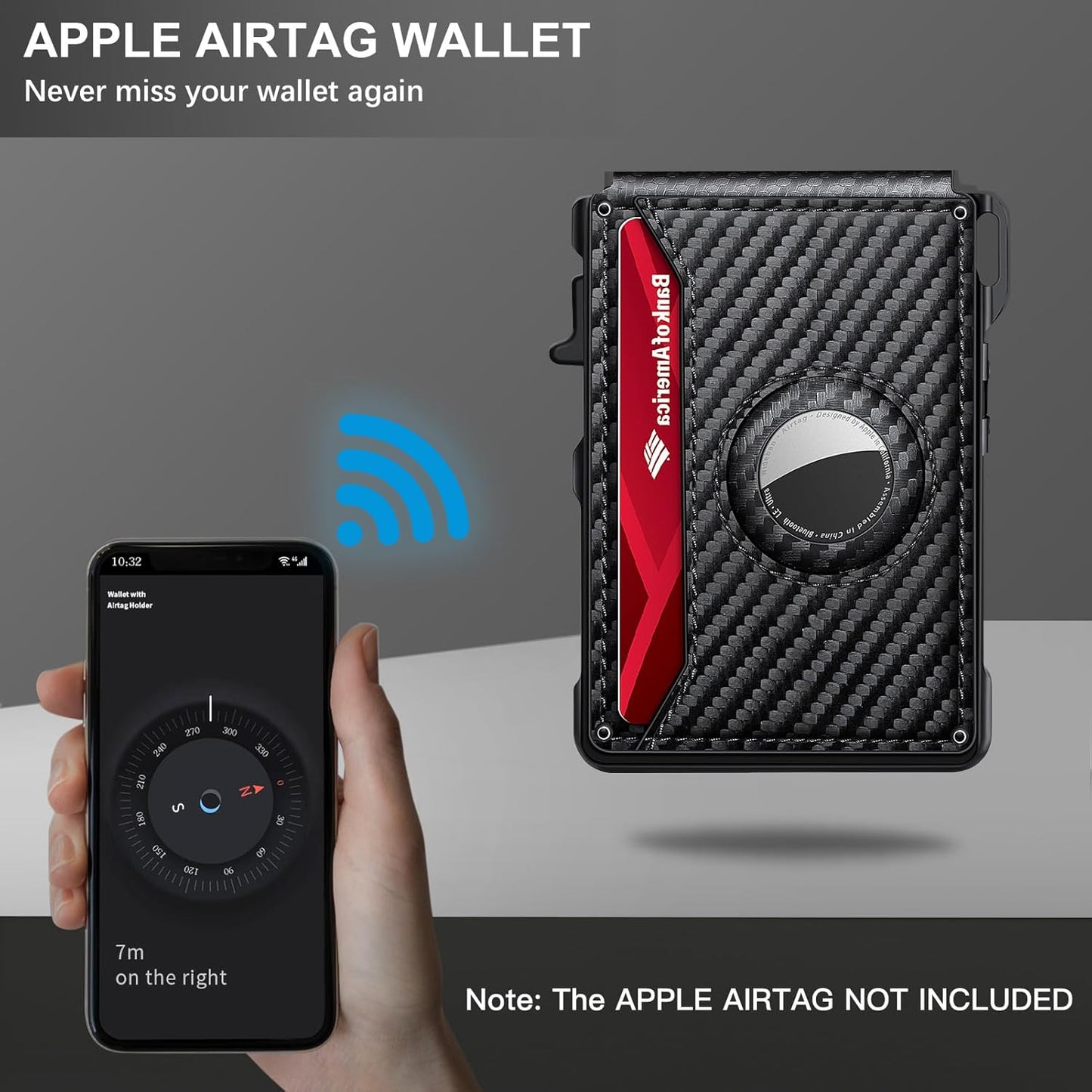 Airtag Wallet for Men, Mens Smart Wallet for Air Tag RFID Blocking, Minimalist Bifold Pop Up Aluminum Credit Card Case Holder 12+ Cards with ID Window, Gift for Men, No Airtag Included, Carbon Fiber