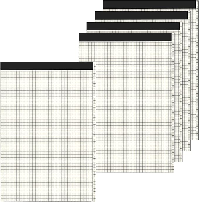 5 Pack A4 Graph Paper Pads, Quad Grid Paper Pad, 80 Sheets/Pad, Graph Paper Notebook for Office Supplies, Architects, White