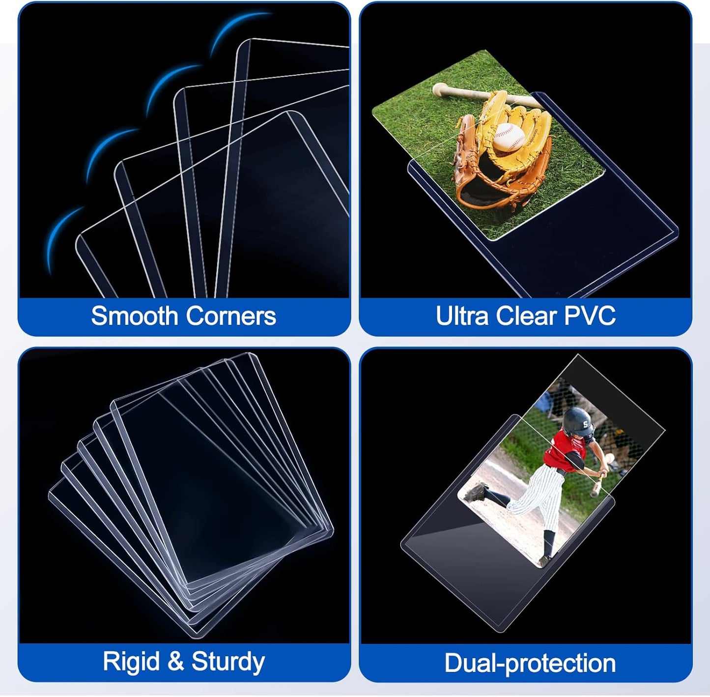 100 Toploaders for Cards and 100 Soft Card Sleeves, Sooez 35 PT Top Loaders Card Protectors, 3" x 4" Hard Plastic Penny Sleeves for Baseball, Football, and Game Collectible Trading Cards