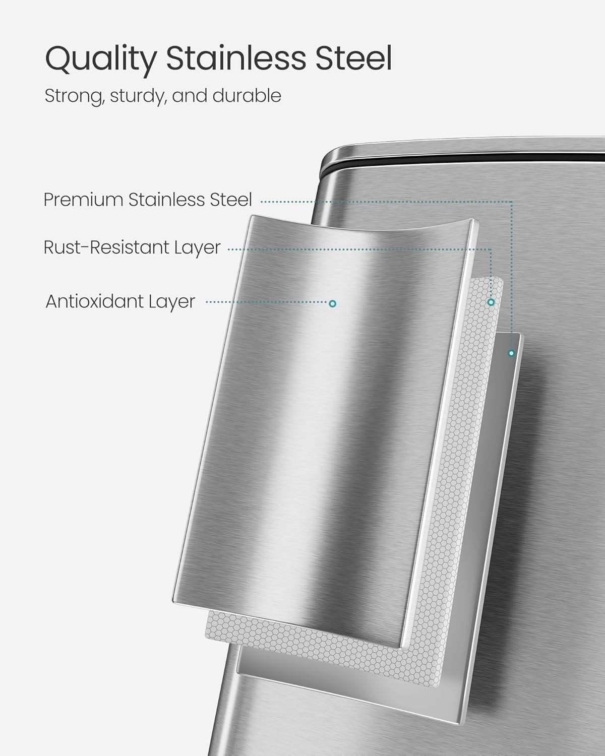 SONGMICS Kitchen Trash Can, 5.2-Gallon (20 L) Trash Bin, Stainless Steel Garbage Can, with Inner Bucket, Soft Close and Stays Open, Metallic Silver ULTB592E01