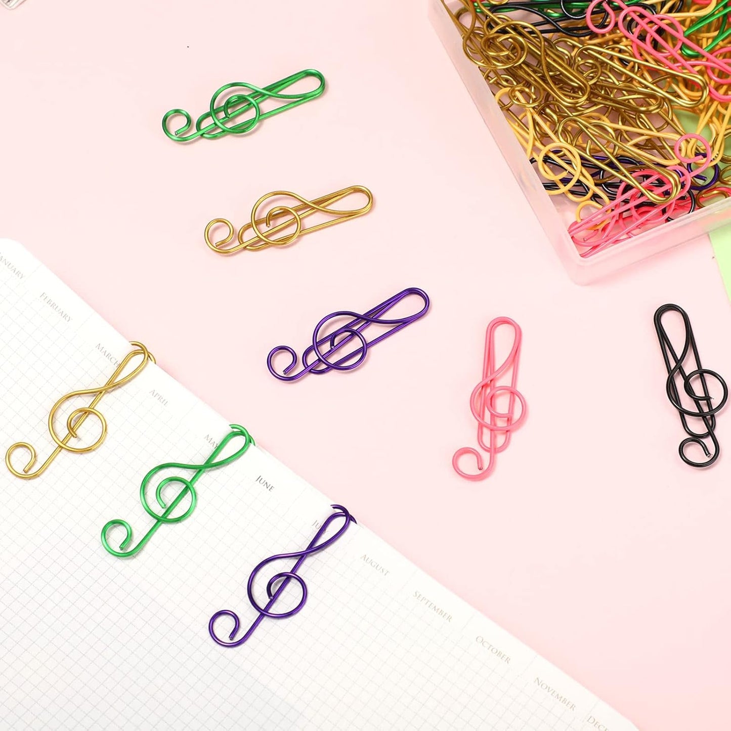 Outus 200 Pcs Music Paper Clips 6 Colors Metal Musical Notes Paper Clips Treble Clef Paper Clips Funny Music Teacher Gifts for Desk Bookmark Office School Notebook