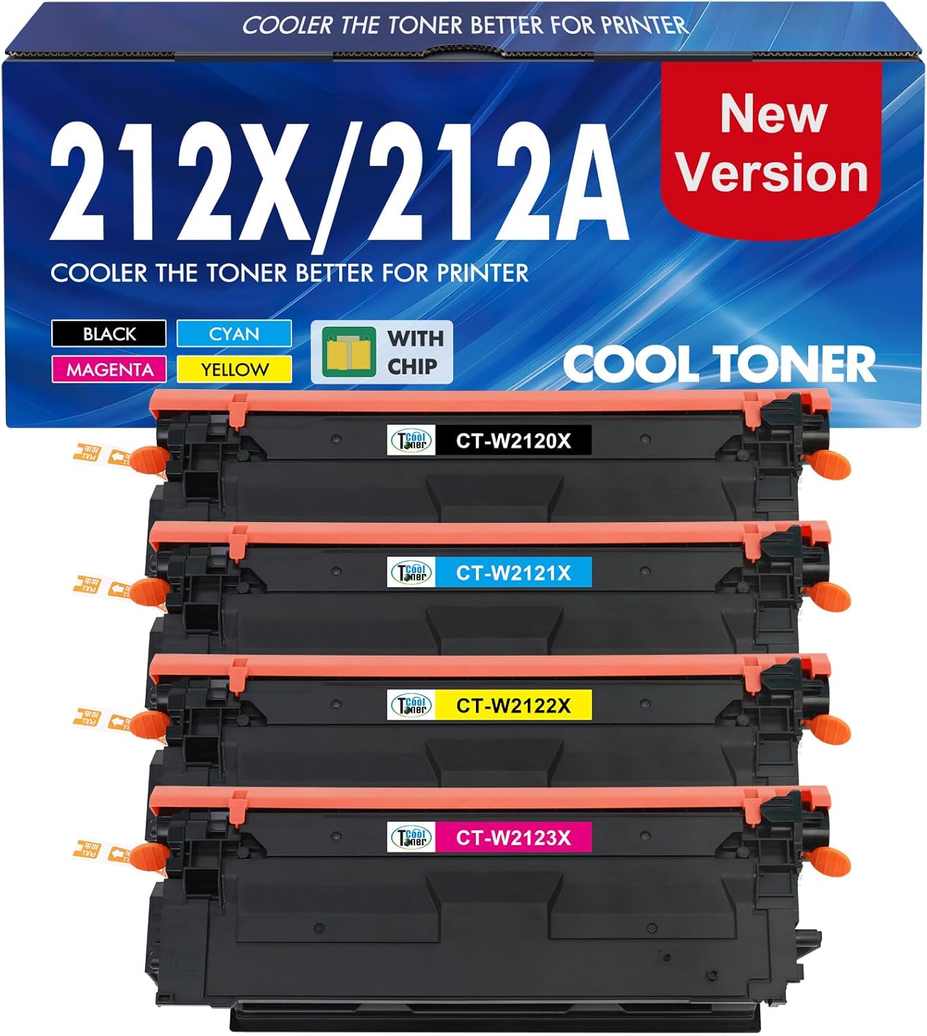 212X 212A Toner Cartridges 4 Pack Compatible for HP 212X 212A W2120X W2120A (with Chip) for Color Laserjet Enterprise M555dn M554dn M555x M554 M555 MFP M578 Series Printer Ink (New Version-BK/C/Y/M)
