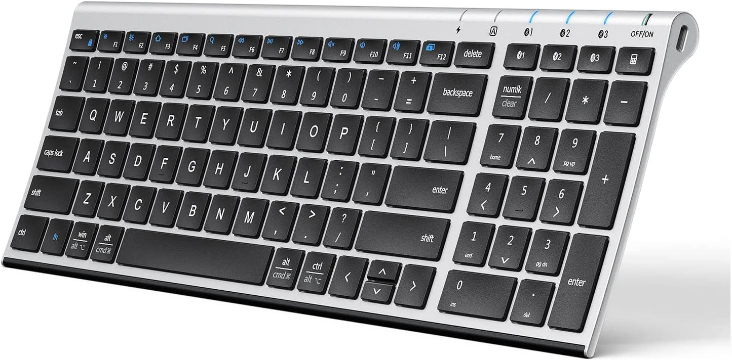 iClever BK10 Bluetooth Keyboard, Universal Bluetooth 5.1 Wireless Keyboard with Number Pad, Ergonomic Design, Multi-Device Compatibility, Stable Connection for Mac, iPad, iPhone, Android, Windows