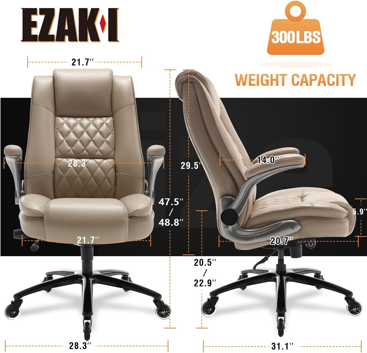 EZAKI High Back Office Chair-Flip-up Arms Executive Computer Desk Chair, Built-in Lumbar Support Thick Padded Adjustable Rock Tension Ergonomic Design for Back Pain