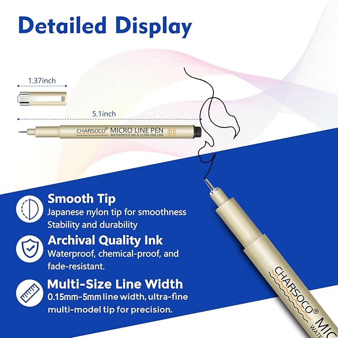 005 Micro Pen, 6 Pack Black Fine Point Pen with Waterproof Archival Ink, 0.23mm Fineliner Ink Pens for Artist Illustration, Sketching, Anime, Manga, Technical Drawing and Scrapbooking
