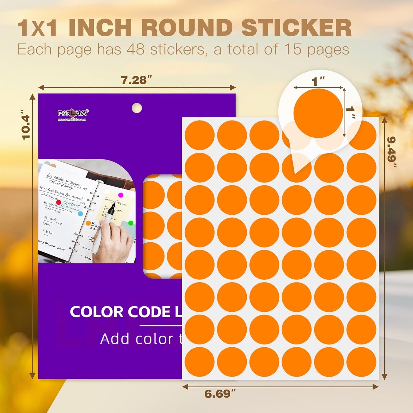 PARLAIM 1 inch Round Orange Dot Sticker,720PCS Permanent Adhesive Color Code Circle Sticker Labels for Office Classroom Garage Sale