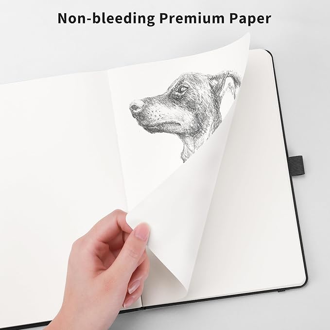 RETTACY Blank Journal Notebook, 192 Pages, A5 Medium Size (5.7'' x 8.3''), Leather Hardcover, 100 GSM Thick Paper, for Sketching, Drawing, Painting (Blue-gray)