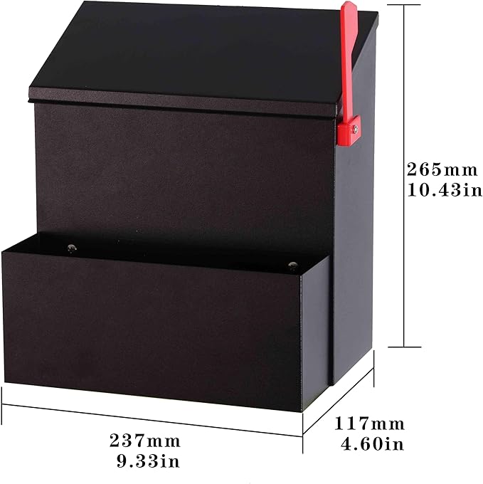 Wall Mount Mailbox with Flower Planter - Black Large Capacity Security Wall Mounted Mailbox - Waterproof Vertical Drop Mail Box Outdoor