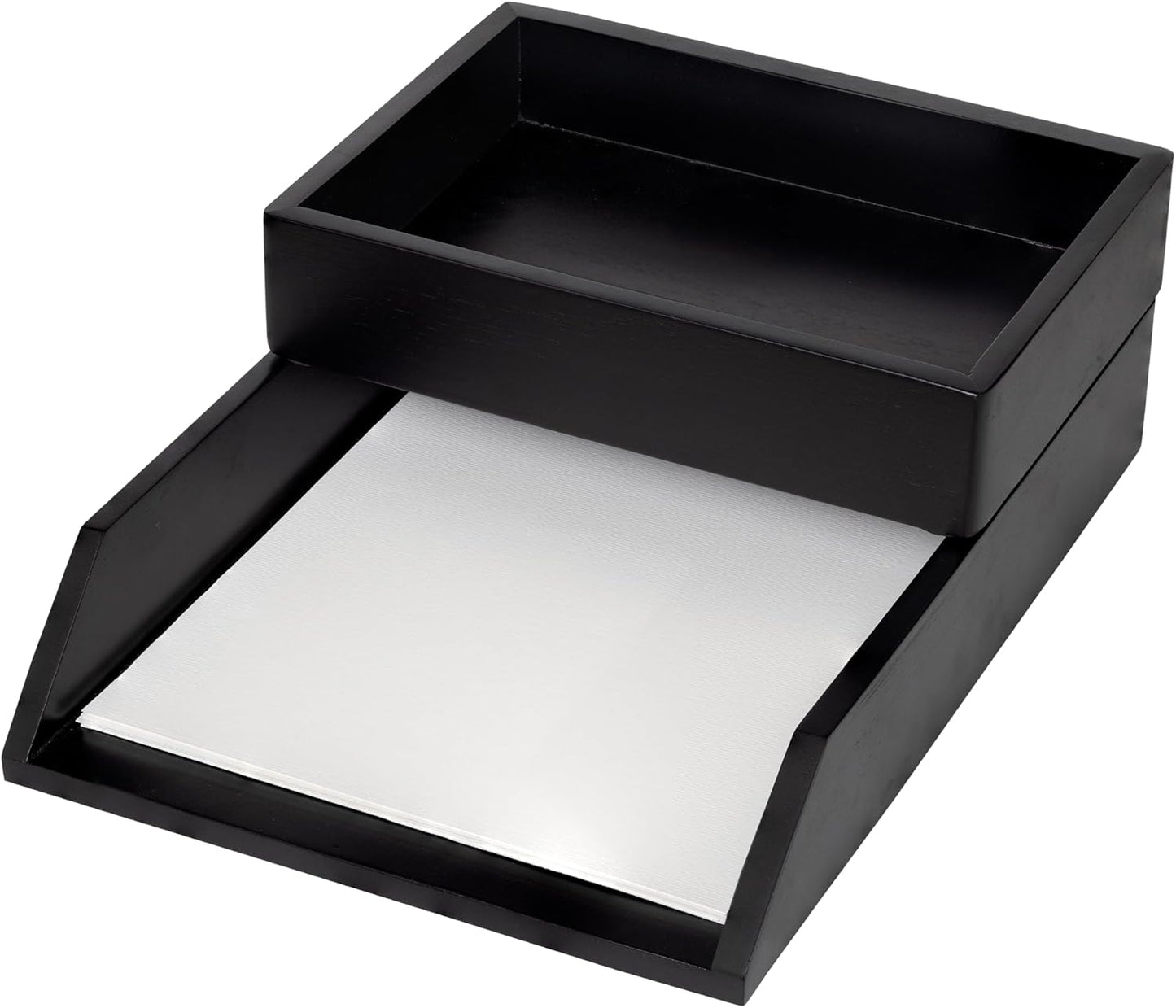 Demigo Desk Organizer Letter Tray Set of 2, Acacia Wood Tabletop Desktop for Storage Paper Letter Folders Notebooks Copy Print, Workspace Holder, Keep Stationery Saver (Black)