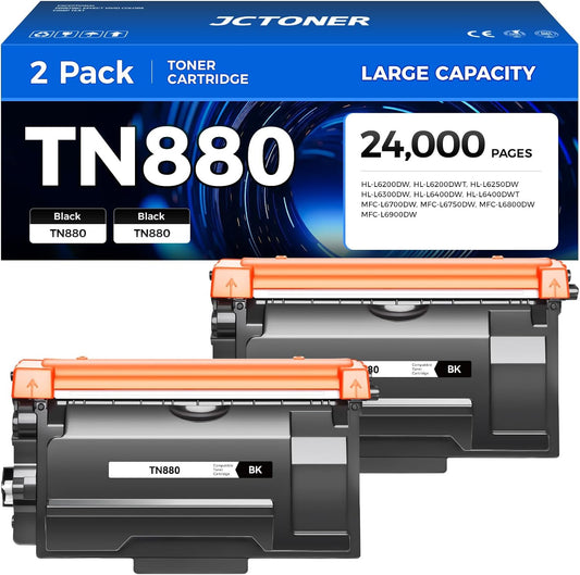 TN880 Black Toner Cartridge 2-Pack High Yield Compatible for Brother TN-880 TN850 TN820 TN890 HL-L6200DW L6200DWT L5200DW L5100DN L6400DW MFC-L5800DW L5700DW L6700DW L6800DW DCP-L5600DN Printer Ink